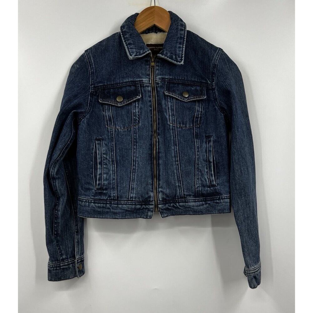 Banana Republic Denim Full Zip Pocket Sherpa Lined Jacket Size XS‎